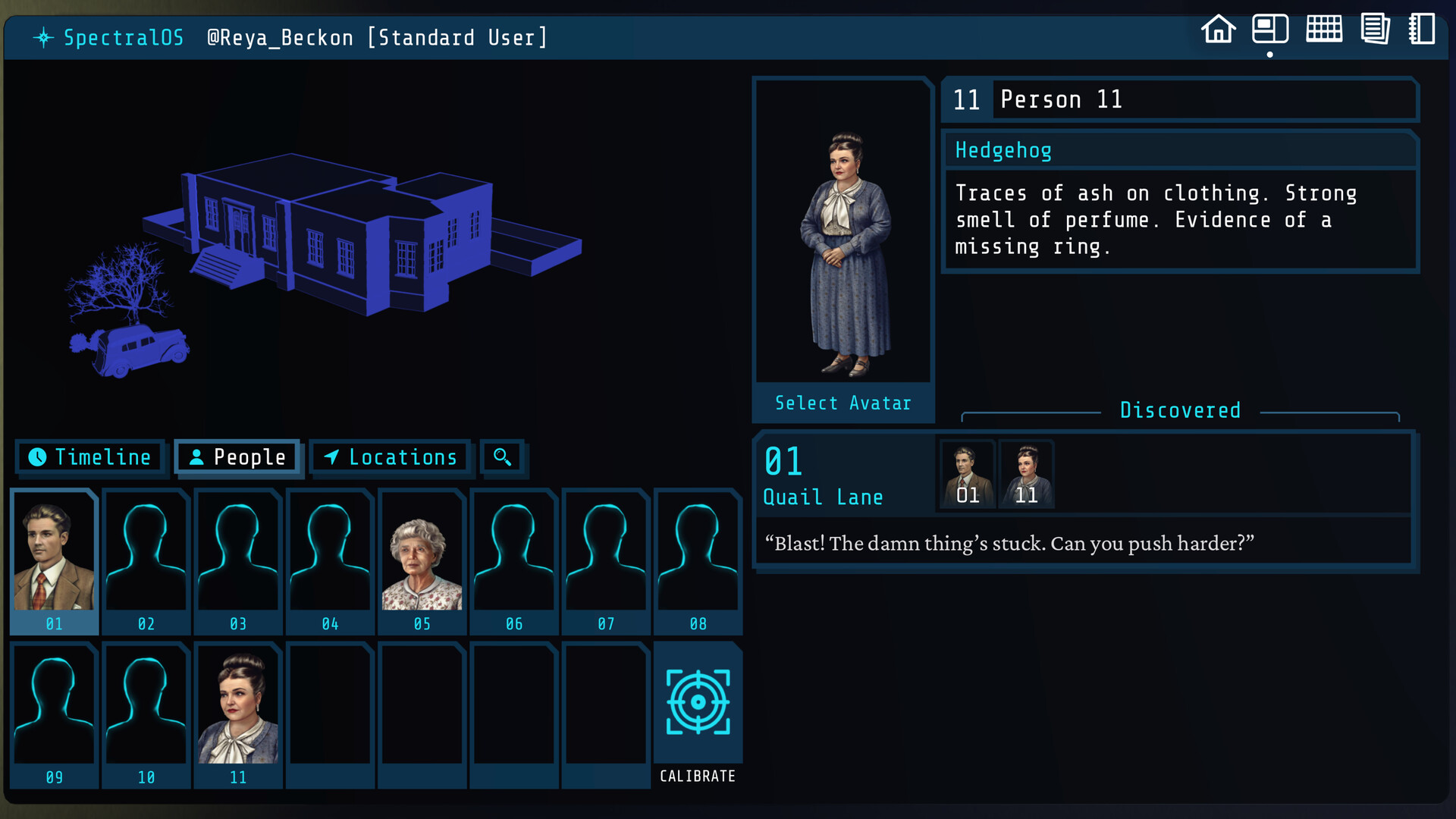 The Incident at Galley House memory machine interface screenshot